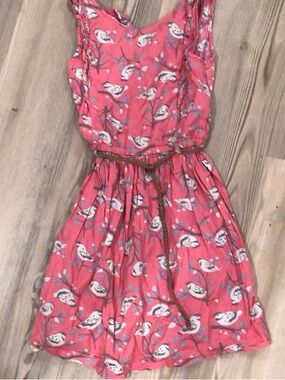 Carter's Coral Bird-Print Casual Dress with Braided Waist